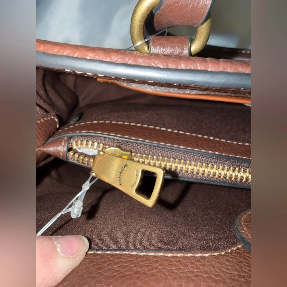 Coach Dark Brown Pebbled Leather Satchel with Gold Accent